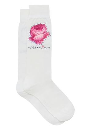 Marni floral-appliqué logo-embroidered socks - White