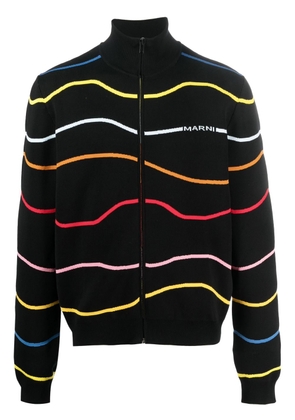 Marni stripe-pattern cotton cardigan - Black