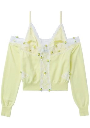 pushBUTTON lace-trim triangle-cup blouse - Yellow