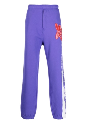 Y-3 appliqué-logo organic cotton track pants - Purple
