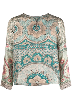 Pierre-Louis Mascia patterned long-sleeved silk shirt - Neutrals
