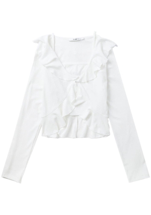 b+ab ruffled top and cardigan set - White