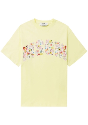 MSGM floral logo-print cotton T-shirt - Yellow