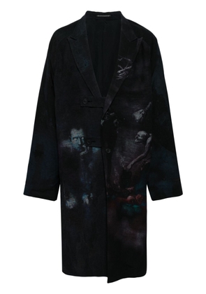 Yohji Yamamoto single-breasted graphic-print coat - Black