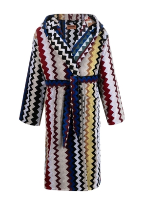 Missoni Home zigzag-print belted hooded bathrobe - Blue