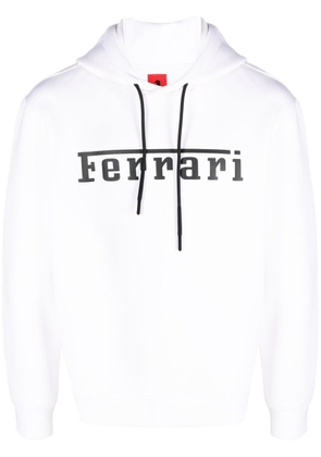 Ferrari logo-print long-sleeve hoodie - White