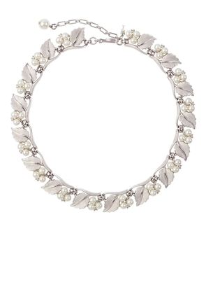 Susan Caplan Vintage 1960s Trifari leaf motif crystal-embellished necklace - Silver