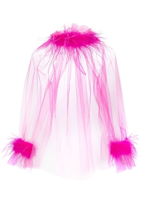 STYLAND feather-embellished sheer tulle top - Pink