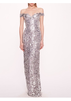 Marchesa Notte sequin sweetheart-neck gown - Grey