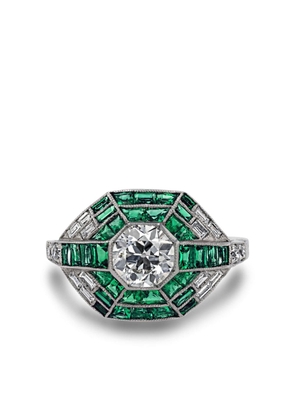 Pragnell Vintage platinum diamond and emerald ring - Silver