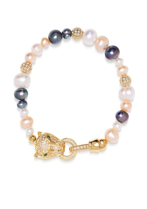 Nialaya Jewelry panther head-charm pearl bracelet - Gold
