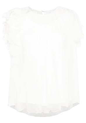 NISSA floral-appliqué silk blouse - White