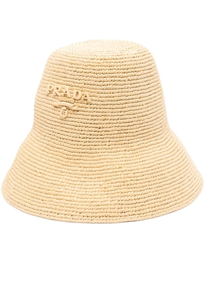 Prada logo-embroidered bucket hat - Neutrals