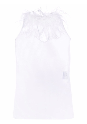 STYLAND feather trim sheer sleeveless top - White