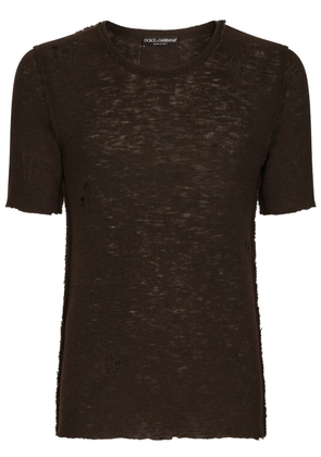Dolce & Gabbana semi-sheer distressed-finish T-shirt - Brown