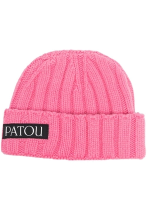 Patou logo-patch ribbed-knit beanie - Pink