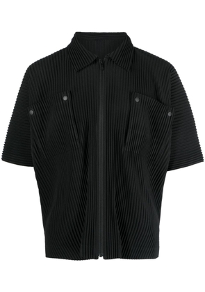 Homme Plissé Issey Miyake pleated short-sleeves zip-up shirt - Black