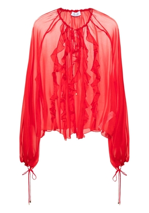 Blumarine ruffle-detail silk blouse - Red