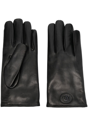 Gucci logo-plaque leather gloves - Black