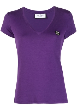 Philipp Plein logo-patch V-neck T-shirt - Purple