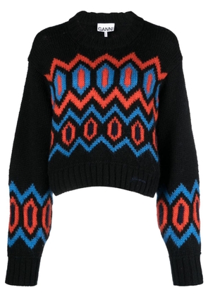 GANNI patterned organic-wool jumper - Black