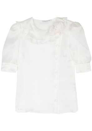 Alessandra Rich floral-appliqué silk blouse - White