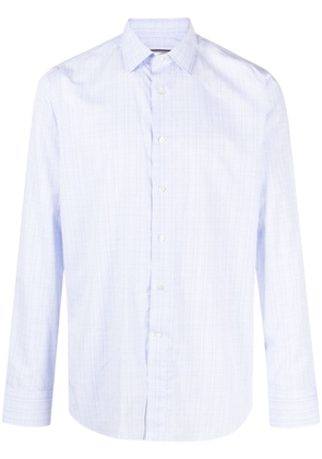 Canali plaid-check long-sleeve cotton shirt - Blue