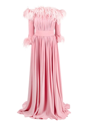 Elie Saab feather-trimmed silk gown - Pink