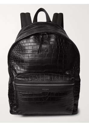 SAINT LAURENT - City Croc-Effect Leather Backpack - Men - Black
