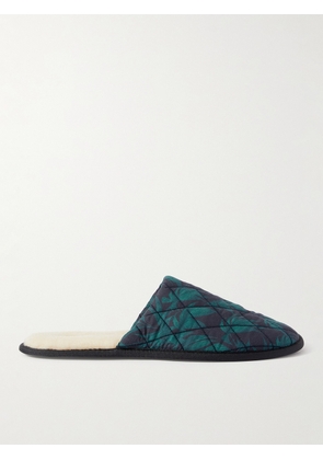 Desmond & Dempsey - Byron Wool-Lined Quilted Printed Cotton Slippers - Men - Blue - 42-43