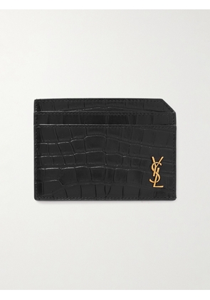 SAINT LAURENT - Tiny Cassandre Logo-Appliquéd Croc-Effect Leather Cardholder - Men - Black
