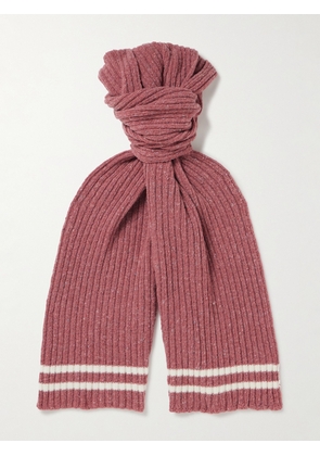 Mr P. - Striped Ribbed Donegal Merino Wool and Wool-Blend Scarf - Men - Pink