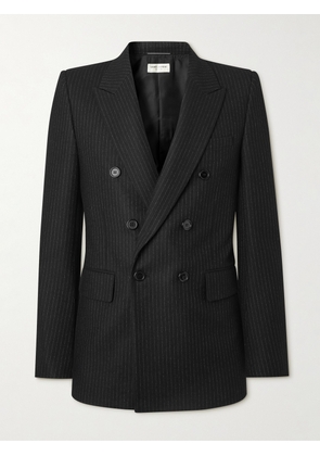 SAINT LAURENT - Double-Breasted Pinstriped Wool and Cotton-Blend Flannel Blazer - Men - Black - IT 48