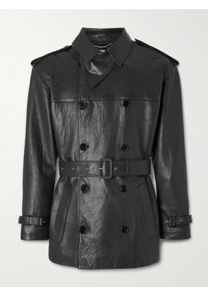 SAINT LAURENT - Double-Breasted Leather Trench Coat - Men - Black - IT 48