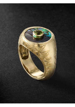 Duffy Jewellery - 14-Karat Gold, Abalone and Peridot Ring - Men - Green - 56