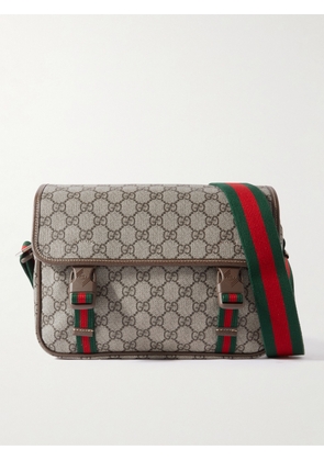 Gucci - GG Supreme Leather-Trimmed Monogrammed Coated-Canvas Messenger Bag - Men - Neutrals