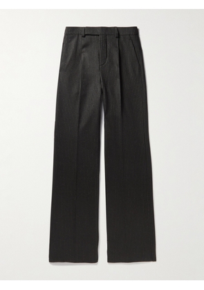 SAINT LAURENT - Straight-Leg Pinstriped Wool and Cotton-Blend Flannel Trousers - Men - Black - IT 48