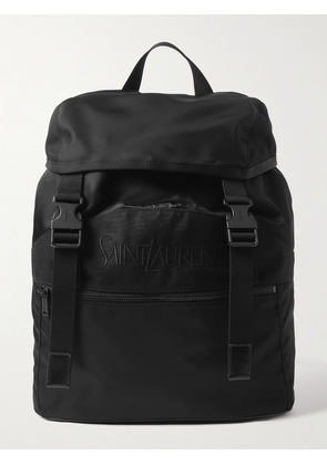 SAINT LAURENT - Logo-Embroidered Leather-Trimmed Shell Backpack - Men - Black