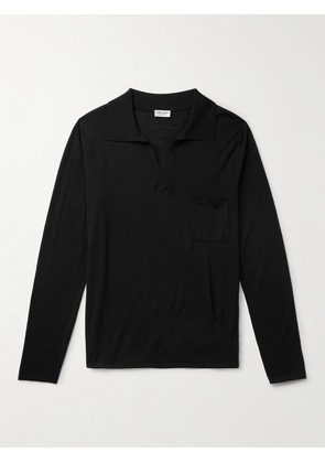SAINT LAURENT - Logo-Embroidered Wool Polo Shirt - Men - Black - S