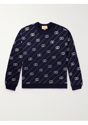 Gucci - Crystal-Embellished Cotton-Jersey Sweatshirt - Men - Blue - S