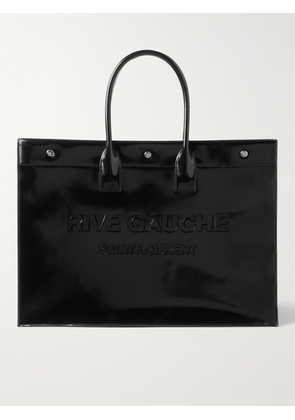SAINT LAURENT - Rive Gauche Logo-Embossed Glossed-Leather Tote Bag - Men - Black