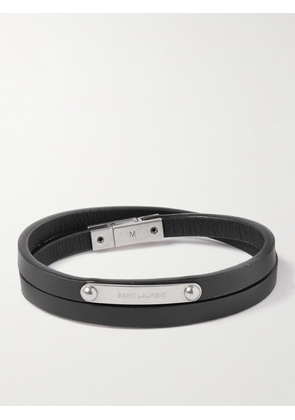 SAINT LAURENT - Leather and Silver-Tone Wrap Bracelet - Men - Black - S