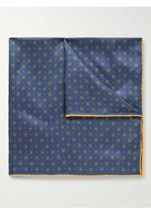Gucci - Logo-Print Silk-Twill Pocket Square - Men - Blue