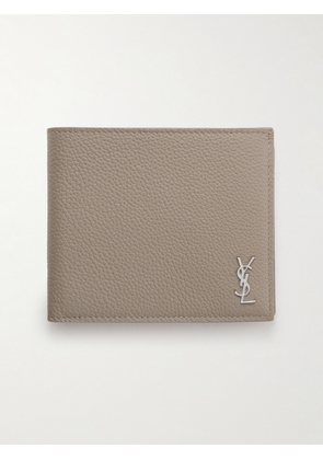 SAINT LAURENT - Logo-Appliquéd Full-Grain Leather Billfold Wallet - Men - Neutrals