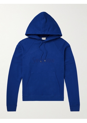 SAINT LAURENT - Logo-Embroidered Cotton-Jersey Hoodie - Men - Blue - S