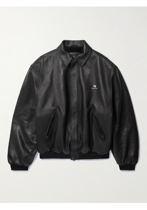 Balenciaga - Logo-Embroidered Leather Blouson Jacket - Men - Black - S
