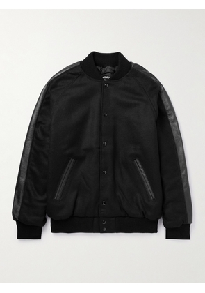 Monitaly - Leather-Trimmed Wool-Blend Varsity Jacket - Men - Black - S