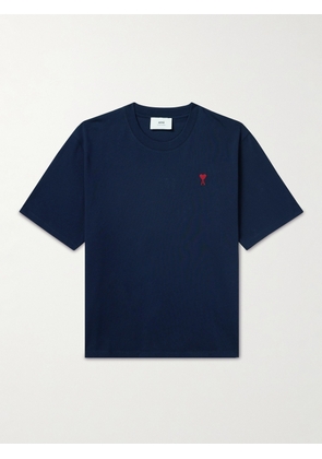 AMI PARIS - Logo-Embroidered Cotton-Jersey T-Shirt - Men - Blue - XS