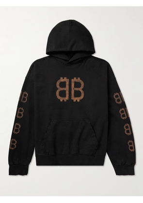 Balenciaga - Crypto Logo-Print Bleached Cotton-Jersey Hoodie - Men - Black - S