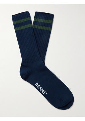 Beams Plus - Schoolboy Striped Ribbed Cotton-Blend Socks - Men - Blue